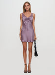 front view of model wearing Princess Polly Kosettina Mini Dress Mauve V-Neck 