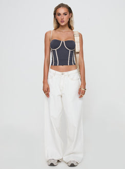 front view of model wearing Princess Polly Tehlie Top Slate Sleeveless Sweetheart 