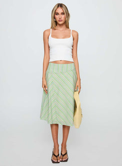   front view of model wearing Princess Polly Vettie Midi Skirt Green Multi Midi Skirts 