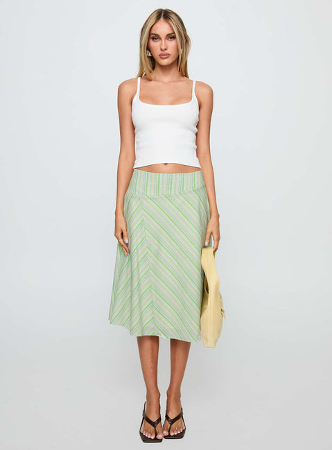   front view of model wearing Princess Polly Vettie Midi Skirt Green Multi Midi Skirts 