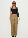 front view of model wearing Princess Polly Major General Cargo Pant Taupe Low Rise Pants 