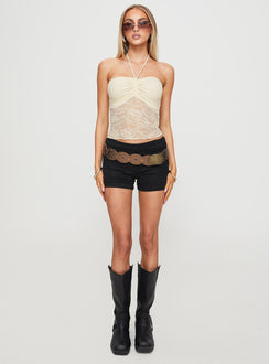 front view of model wearing Princess Polly Luciella Lace Top Cream Sleeveless Sweetheart 