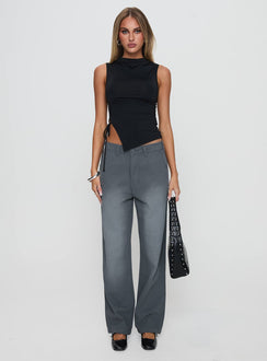 front view of model wearing Princess Polly Solarah Tie Side Top Black Sleeveless High Neck 