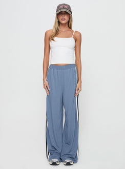 front view of model wearing Princess Polly Dime Track Pants Blue High Waisted Pants 