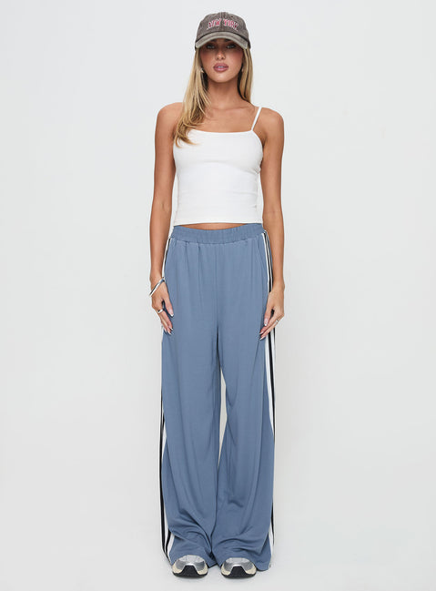 front view of model wearing Princess Polly Dime Track Pants Blue High Waisted Pants 