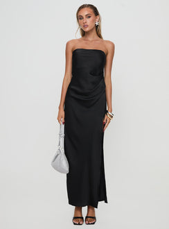 front view of model wearing Princess Polly Marlisa Strapless Maxi Dress Black Straight Neck 