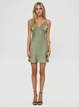 front view of model wearing Princess Polly Lovage Mini Dress Olive Plunger 