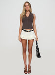 front view of model wearing Princess Polly Vega Top Brown Sleeveless V-Neck 