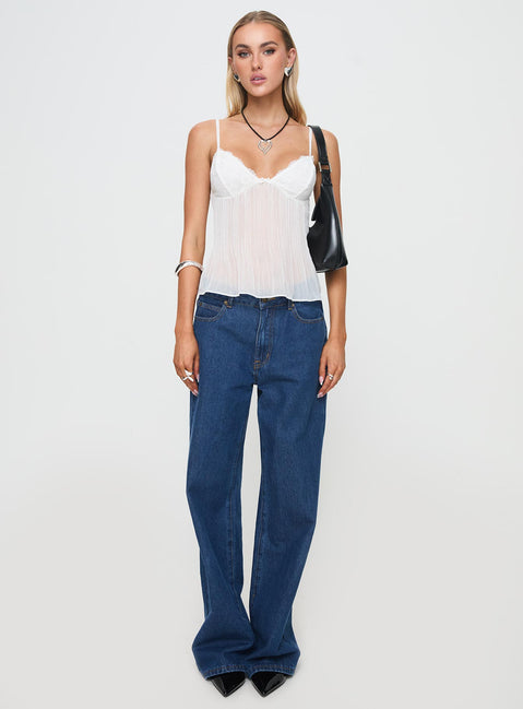 front view of model wearing Princess Polly Zami Pleat Top White Sleeveless Sweetheart 