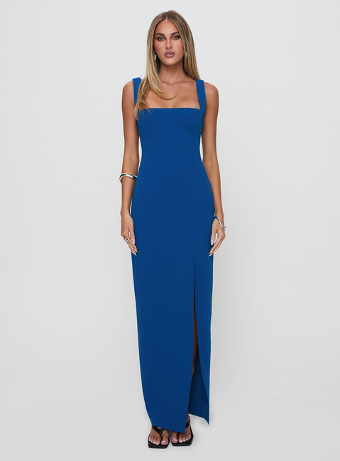 front view of model wearing Princess Polly Bombshell Maxi Dress Cobalt Square Neck 
