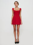 front view of model wearing Princess Polly Landon Mini Dress Red Sweetheart Neckline 