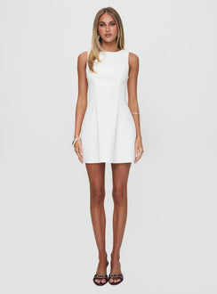 front view of model wearing Princess Polly Anse Mini Dress White Crew Neck 