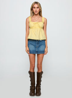 front view of model wearing Princess Polly Thalira Top Yellow Sleeveless Square Neck 