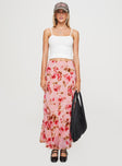   side view of model wearing Princess Polly Vespera Maxi Skirt Pink Maxi 