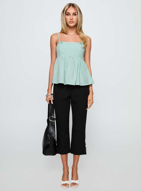 front view of model wearing Princess Polly Peace Of Mind Top Green Stripe Sleeveless Square Neck 