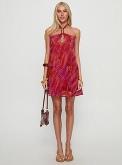 Magica Halter Keyhole Mini Dress Red Floral