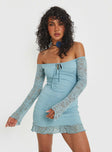 product Princess Polly Square Neck  Boville Off The Shoulder Lace Mini Dress Blue