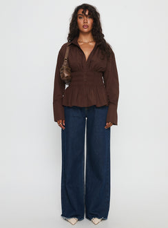 As You Are Shirred Button Up Top Chocolate