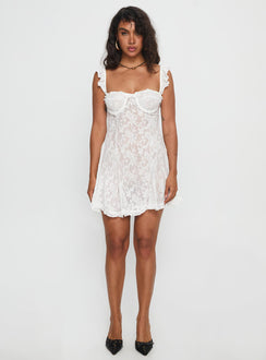 Mariea Lace Frill Mini Dress White