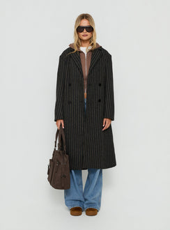 Olimpea Longline Trenchcoat Schwarz Nadelstreifen