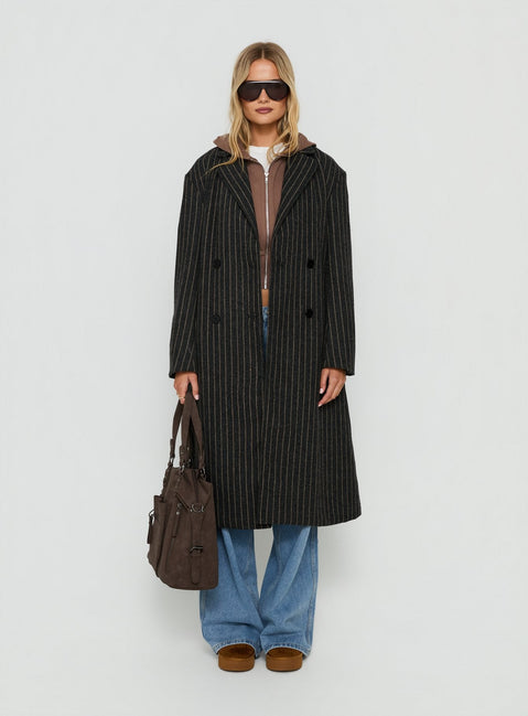 Olimpea Longline Trenchcoat Schwarz Nadelstreifen