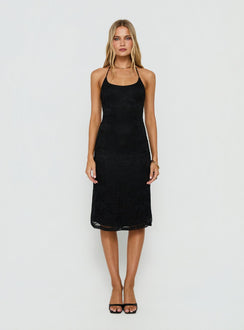 Zenaide Lace Detail Halter Midi Dress Black