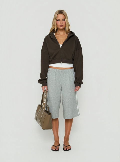 Showcasing the Zellah Double Ended Zipper Hoodie Iron Grey womens-jumpers with oversized fit and short length product Princess Polly