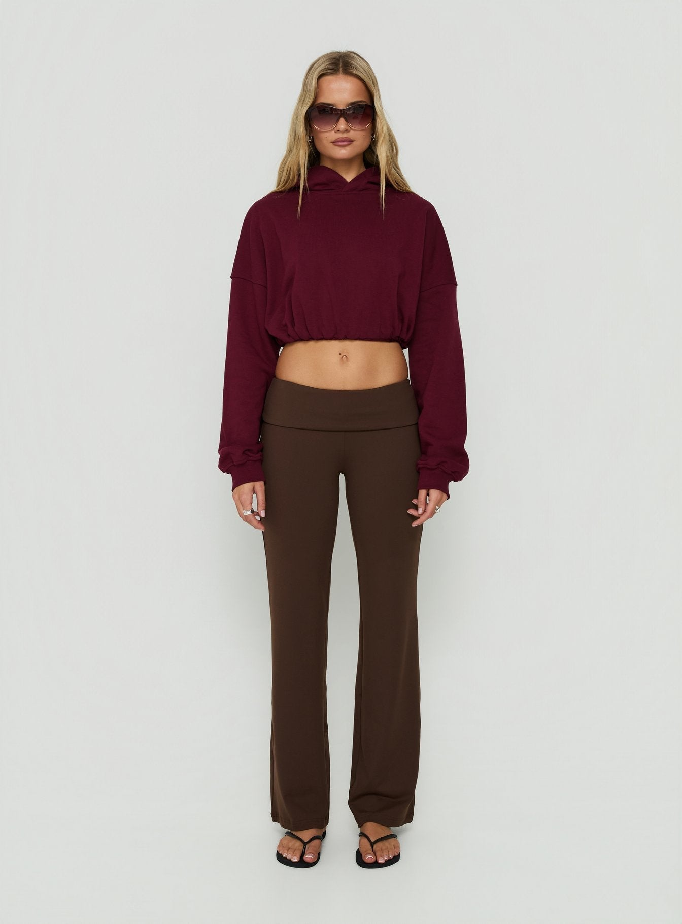Mayse Bubble Hem Cropped Hoodie Cherry