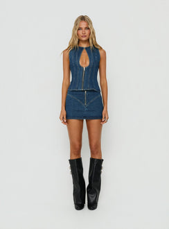 Capree Zip-Up-Oberteil aus Mid-Wash-Denim
