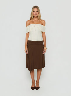 Joaney Tie Side Jersey Midi Skirt Chocolate