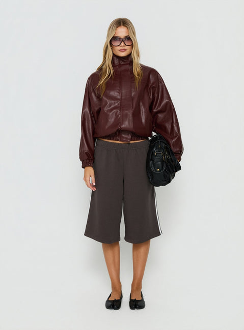 Dialtone Funnel Neck Faux Leather Jacket Burgundy