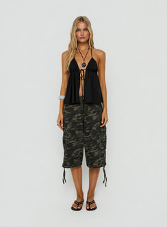 Top Form Tie Front Halter Top Black