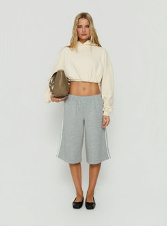 Mayse Bubble Hem Cropped Hoodie Cream