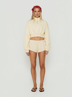 Discover the Astridd 3/4 Zip Cropped Jumper in Cream womens-jumpers featuring short length on-body Princess Polly