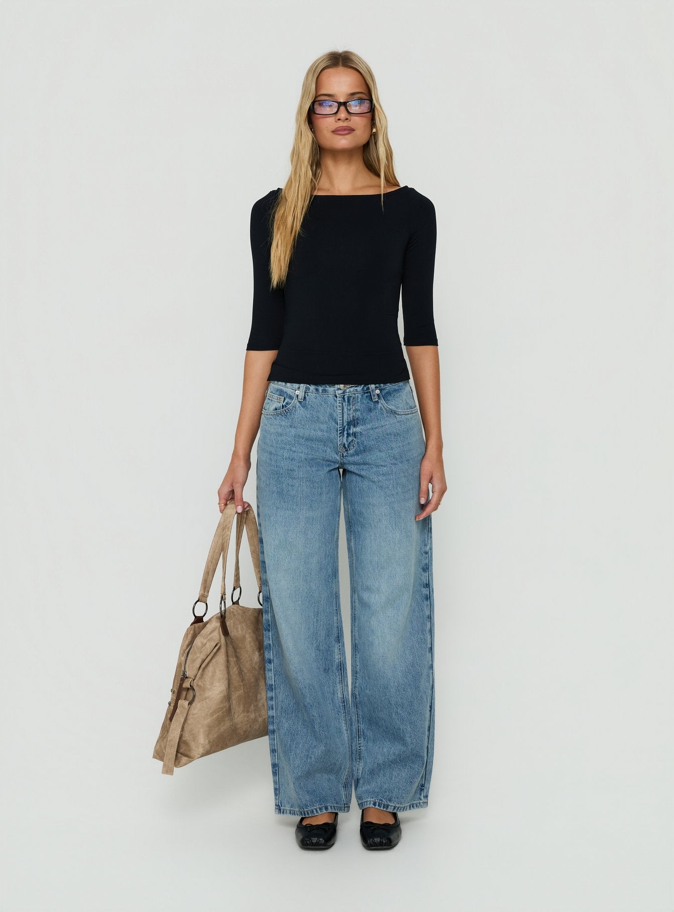 Daily Define Boatneck 3/4 Sleeve Top Black