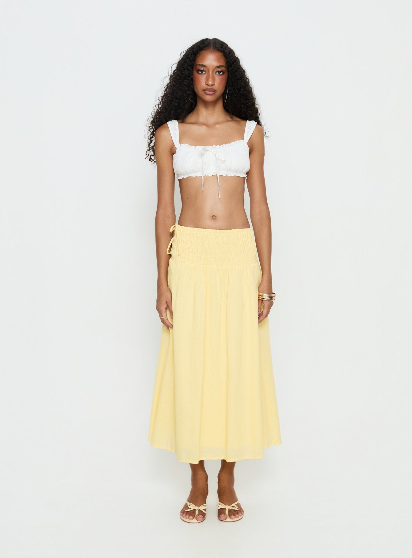 Vence Ruched Maxi Skirt Lemon Yellow