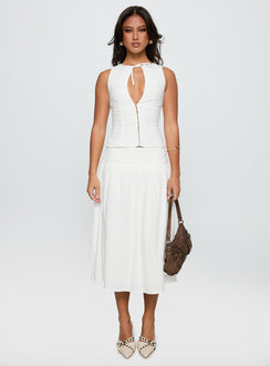   front view of model wearing Princess Polly Heart Of Gold Linen Blend Midi Skirt White Midi Skirts 