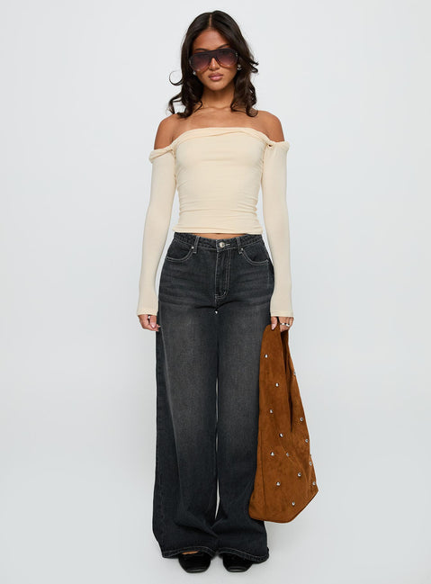 front view of model wearing Princess Polly Naylor Wide Leg Jeans Grey Wash Low Rise Jeans 