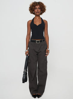 front view of model wearing Princess Polly Pawley Cargo Pants Slate High Waisted Pants 