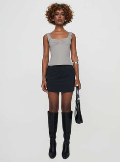 front view of model wearing Princess Polly Rehna Top Grey Sleeveless V-Neck 