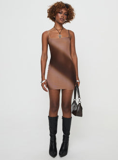 front view of model wearing Princess Polly Cullen Mini Dress Chocolate Square Neck 