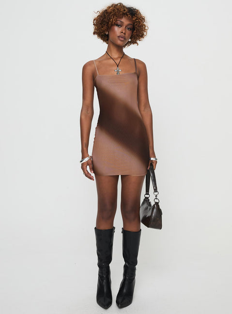 front view of model wearing Princess Polly Cullen Mini Dress Chocolate Square Neck 