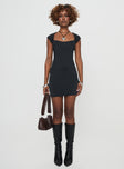 front view of model wearing Princess Polly Marlan Mini Dress Black Square Neck 