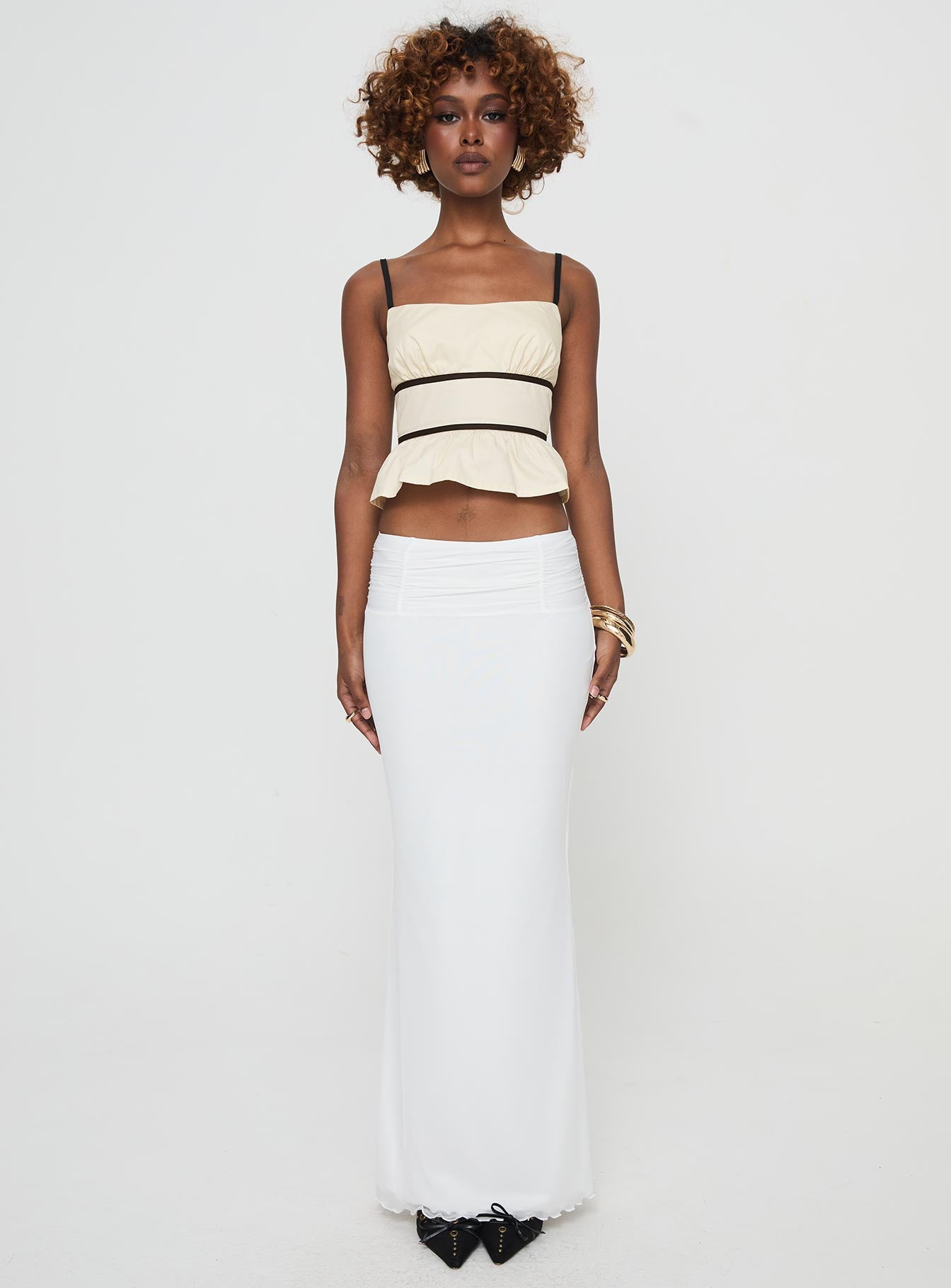  front view of model wearing Princess Polly Meredith Maxi Skirt White Maxi 