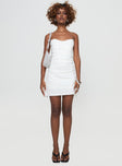 Strapless mini dress Boning throughout, invisible zip fastening at back, pleats at bust Non-stretch material, fully lined