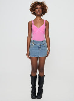 front view of model wearing Princess Polly Girlz Bodysuit Pink Sleeveless V-Neck 