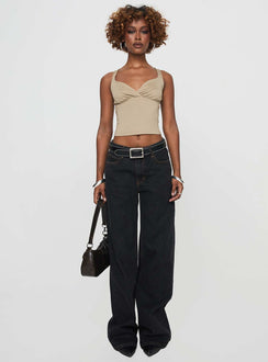 front view of model wearing Princess Polly Wandella Tank Beige Sleeveless Sweetheart 