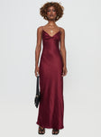 front view of model wearing Princess Polly Marilyn Maxi Dress Wine Plunger 