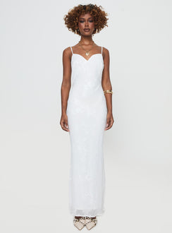 front view of model wearing Princess Polly Naeema Maxi Dress White Sweetheart Neckline 