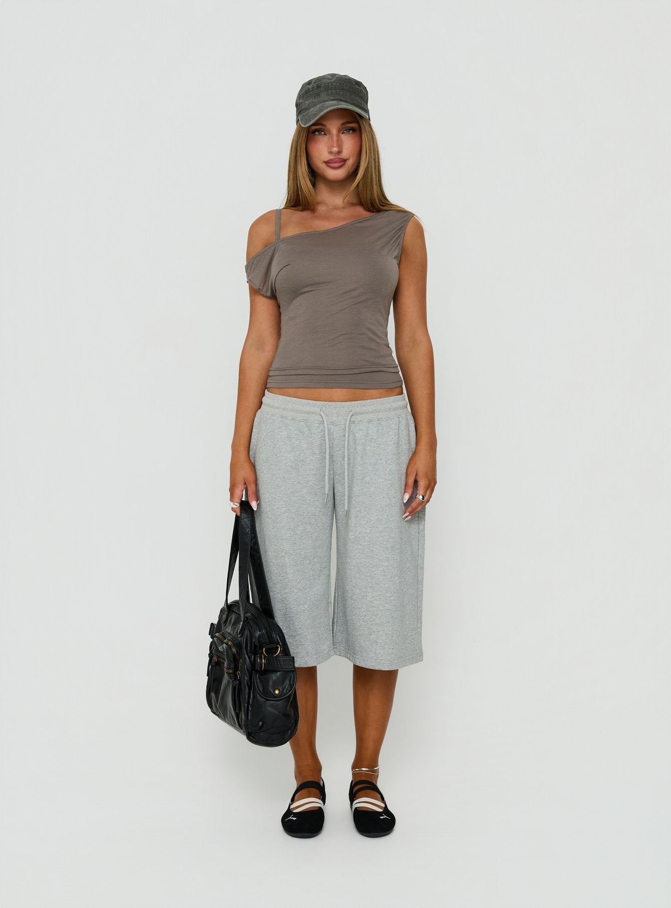 OHTORO Petal Layer Shoulder Top グレー Klaretta Off Shoulder Draped Layered Top Grey | Princess Polly